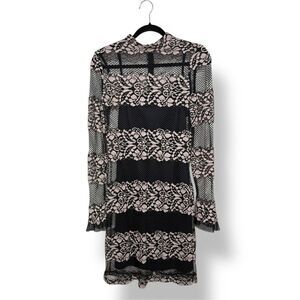 Julia Jordan Women’s 2 Illusion Sheath Dress Mock Neck Black Pink Mesh Cocktail
